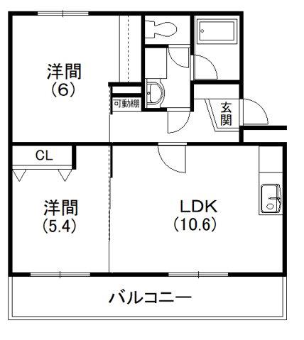 メディオ初生弐番館(2LDK/3階)の間取り写真