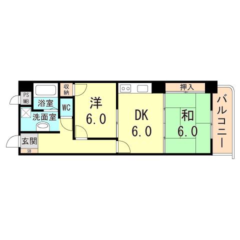 西明石ピア(2DK/3階)の間取り写真