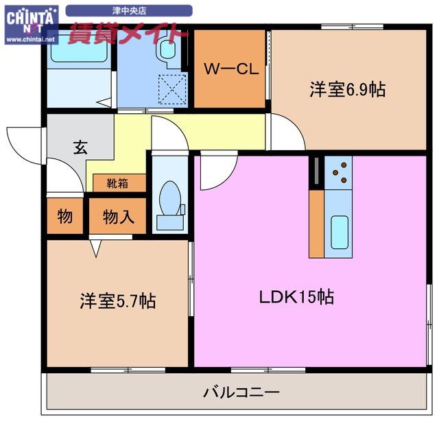 ブラウンヒル大谷(2LDK/1階)の間取り写真