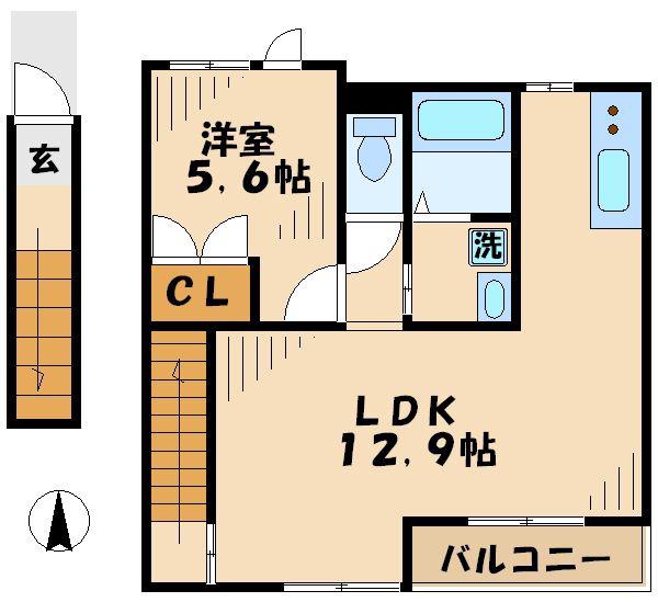 スカイヒルズアキ(1LDK/2階)の間取り写真