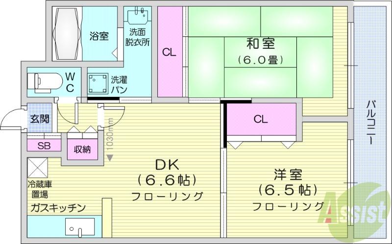 ループル南仙台(2DK/1階)の間取り写真