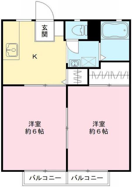 旭台アーバンハイツ C棟(2K/1階)の間取り写真