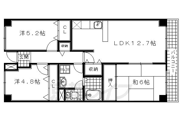 プレスティージ黄檗(3LDK/1階)の間取り写真
