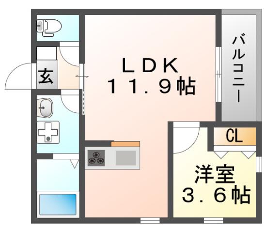 AMOUR VILLE江坂(1LDK/3階)の間取り写真