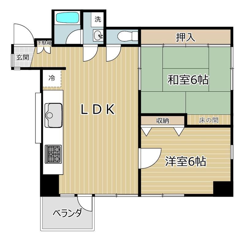 台町マンション(2LDK/4階)の間取り写真