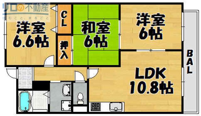 エーデル雲雀丘三番館(3LDK/4階)の間取り写真