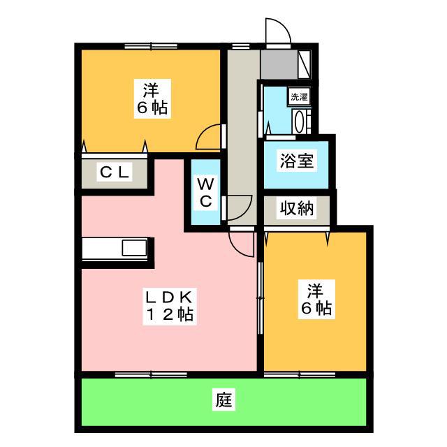 パナハイツクオーレ B棟(2LDK/1階)の間取り写真