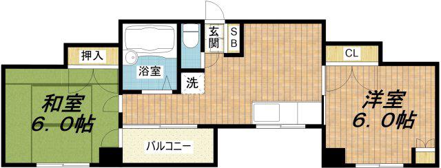 真田山パークシティー寿(2DK/2階)の間取り写真