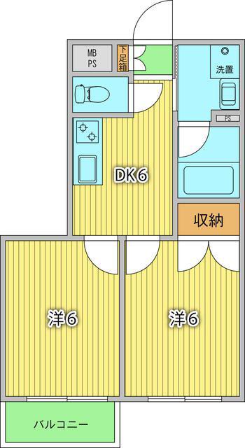 グリーンキャピタル北新宿(2DK/3階)の間取り写真