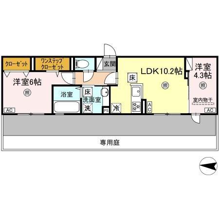 D-ROOM八王寺町(2LDK/1階)の間取り写真
