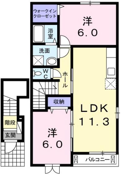 ガーデンハウス(2LDK/2階)の間取り写真
