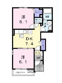 ベルコリーヌ(2DK/1階)の間取り写真