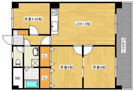 タイガーウイングマンション(3LDK/3階)の間取り写真