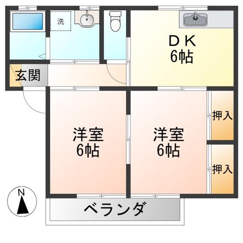 パークハイツ(2DK/2階)の間取り写真