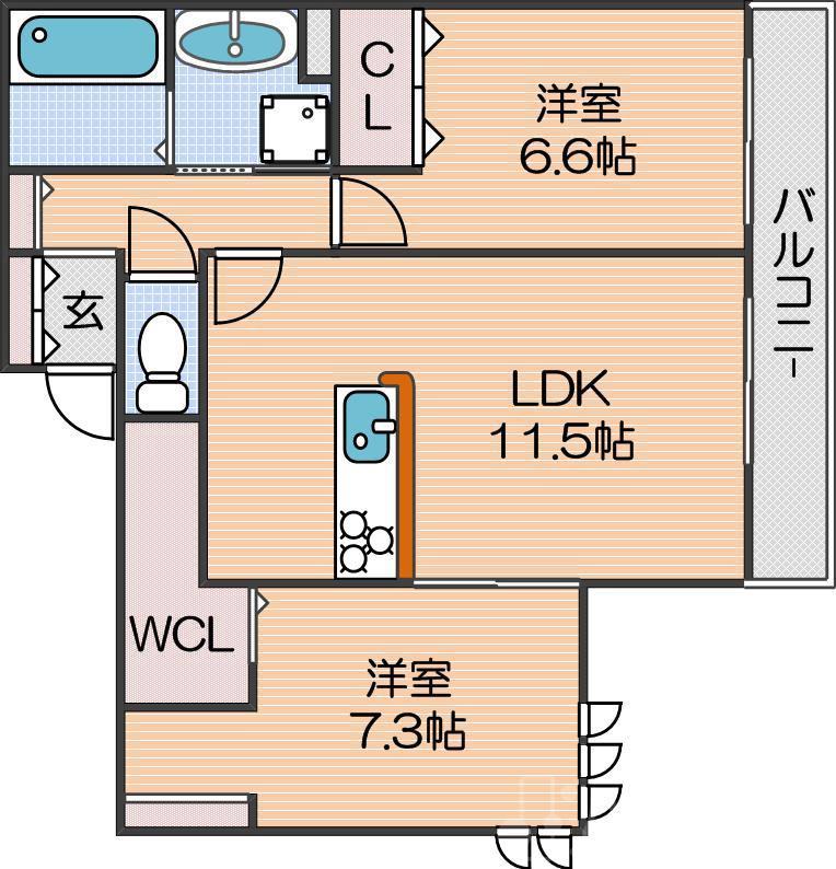 LANA OLA ラナオラ(2LDK/2階)の間取り写真