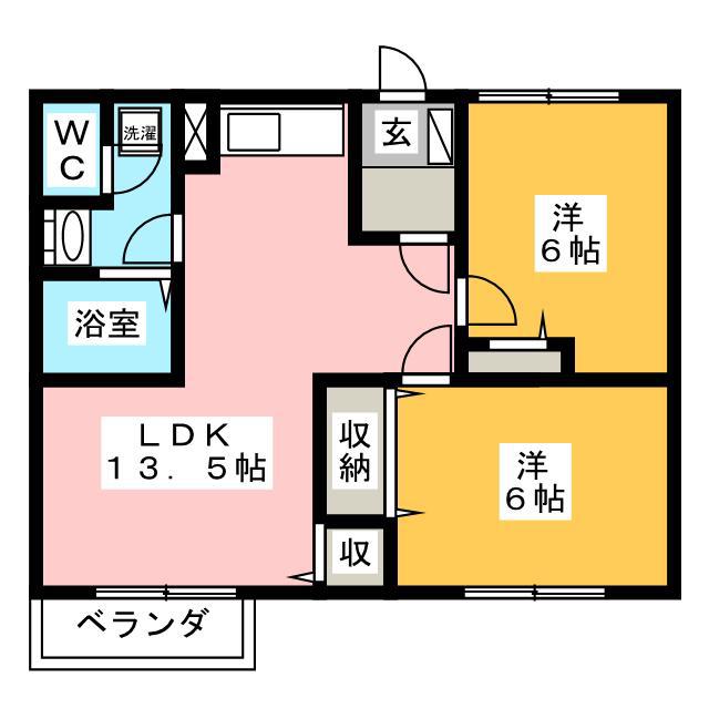 ルミエールいしはらB(2LDK/2階)の間取り写真
