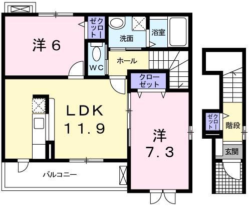 ソレアードIII(2LDK/2階)の間取り写真