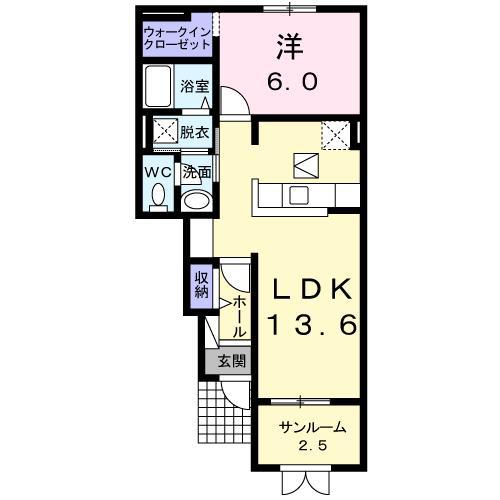 アルカディア(1LDK/1階)の間取り写真