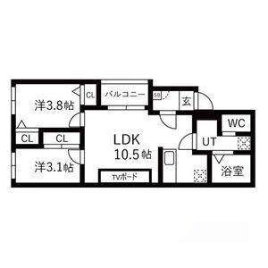 TIDY本陣西(2LDK/3階)の間取り写真