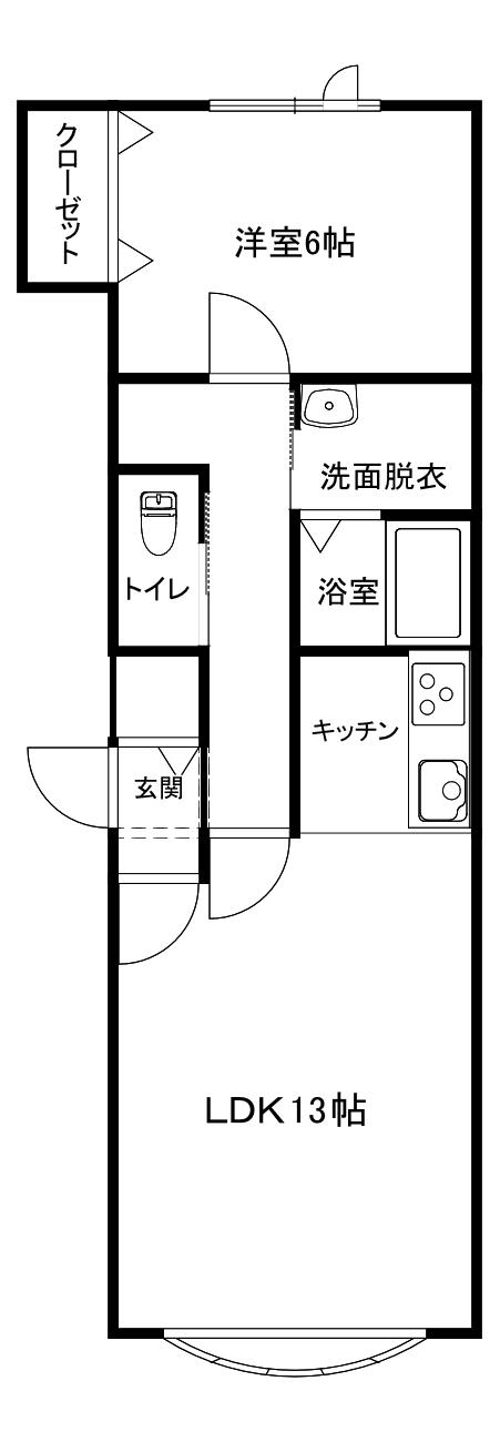 旭川市永山5条17丁目アパート1LDK(1LDK/1階)の間取り写真