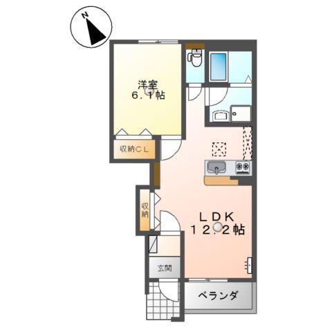 ハイツ江昭 A(1LDK/1階)の間取り写真