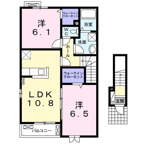 ウエスト ヒル(2LDK/2階)の間取り写真