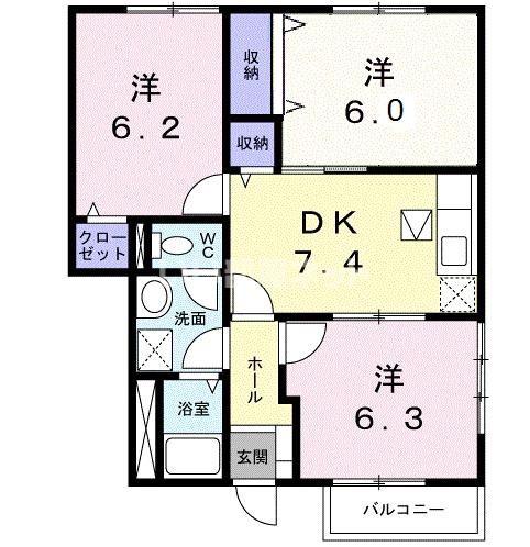 シャトーブリアンI(3DK/1階)の間取り写真