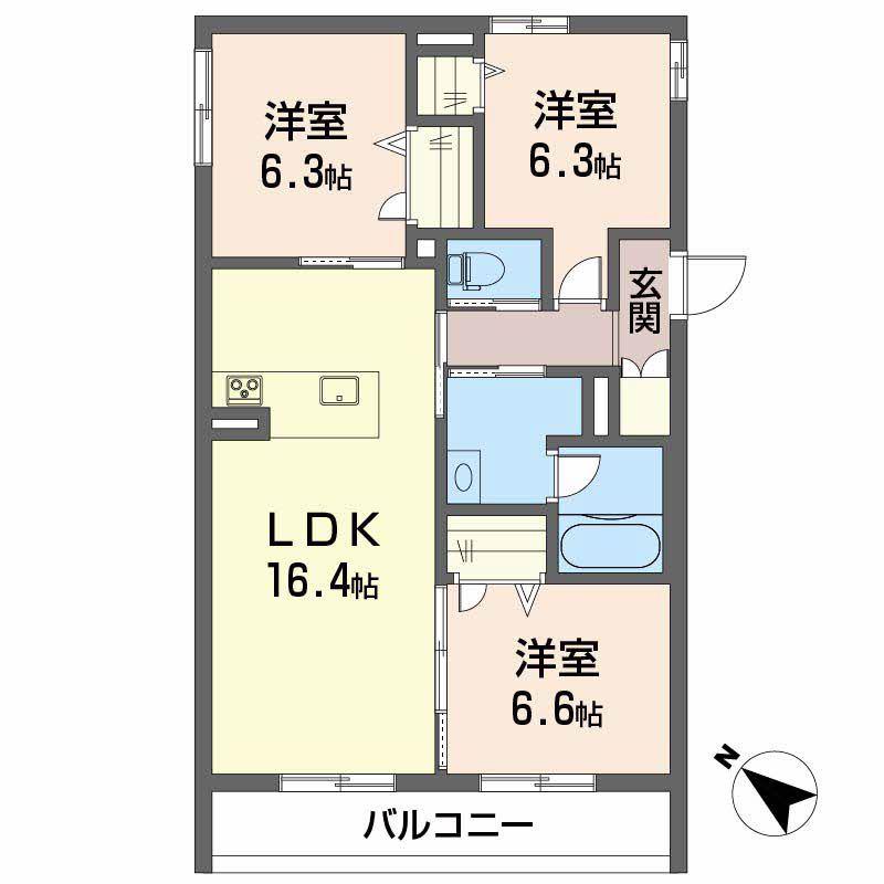 ベレオ道後(3LDK/1階)の間取り写真