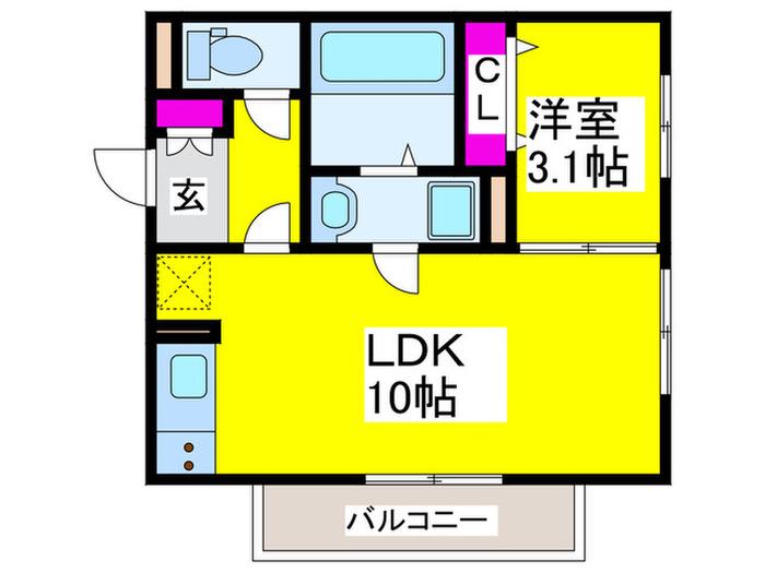アクシス北野田(1LDK/2階)の間取り写真