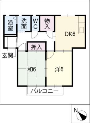 ヴィルヌーブ D(2DK/1階)の間取り写真