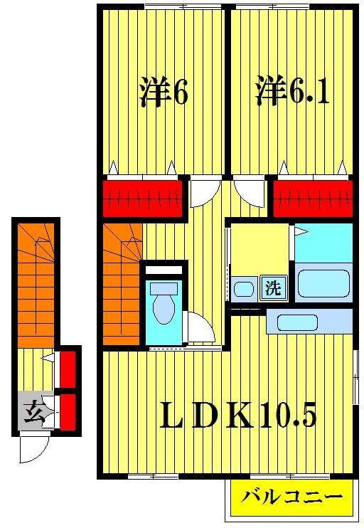 ジュネス(2LDK/2階)の間取り写真