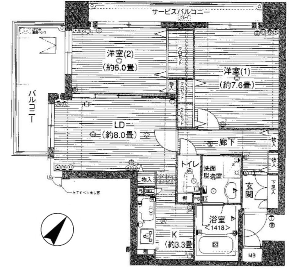 セザール小伝馬町(2LDK/4階)の間取り写真