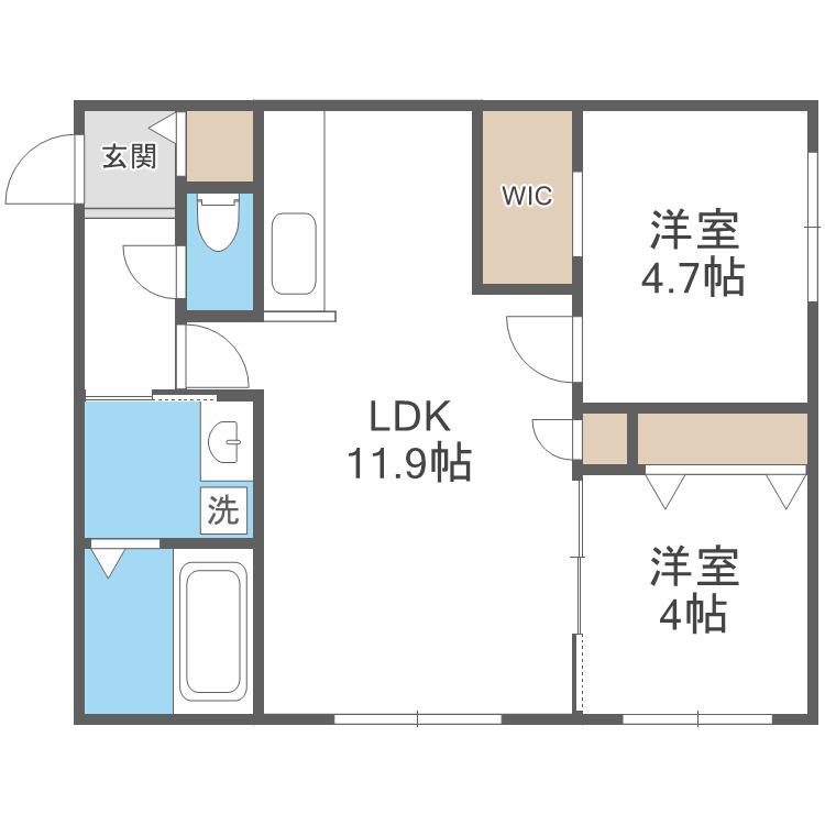 HALENIX札幌医大前(2LDK/2階)の間取り写真