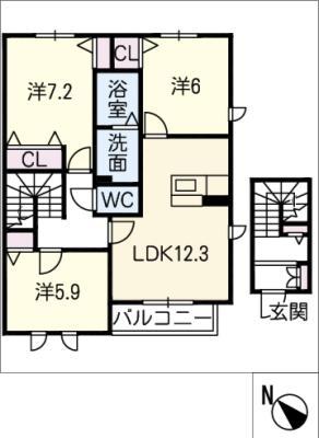 エステート浜尾(3LDK/2階)の間取り写真