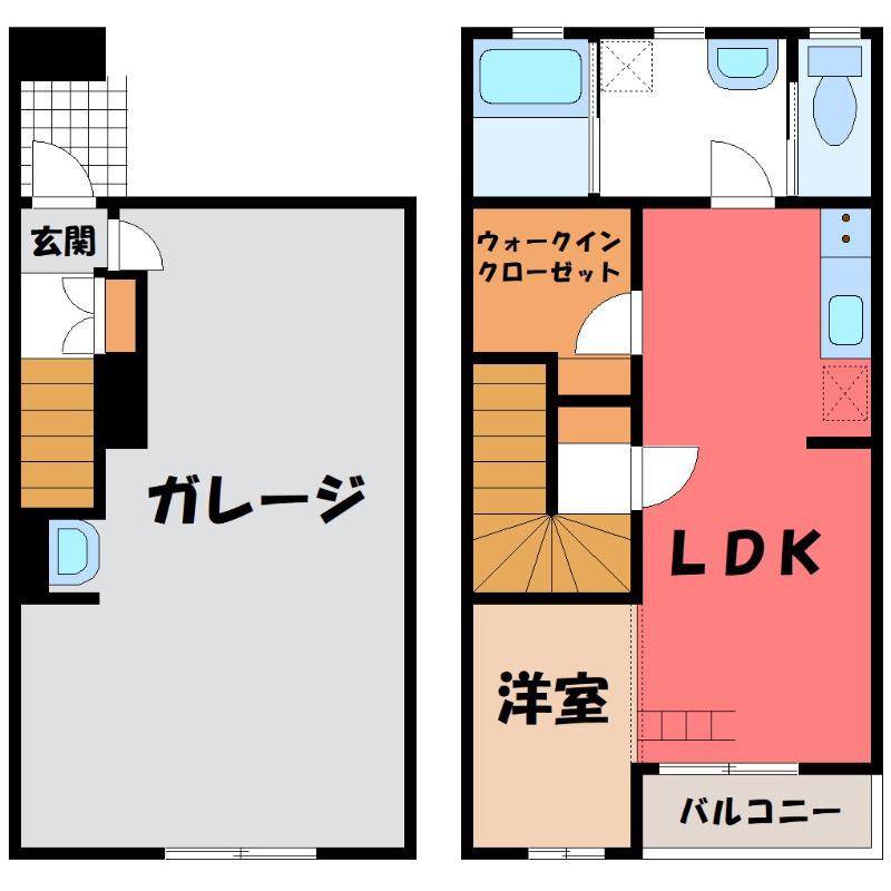 サウス-GARAGE(1LDK/1階)の間取り写真