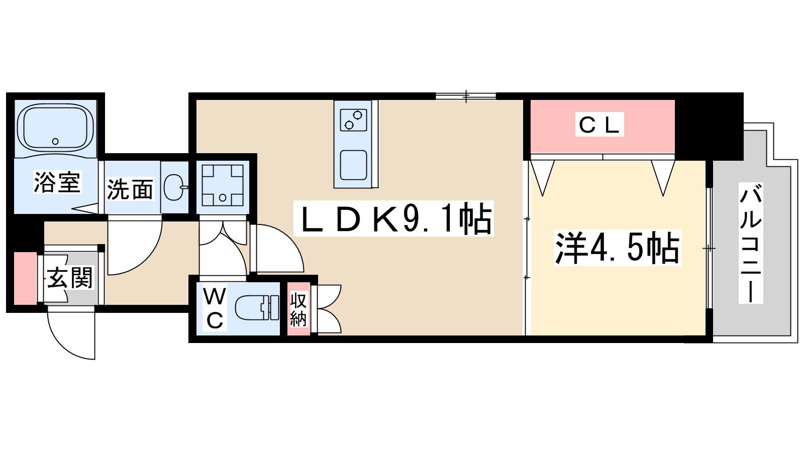 ラドゥセール梅田イースト(1LDK/9階)の間取り写真