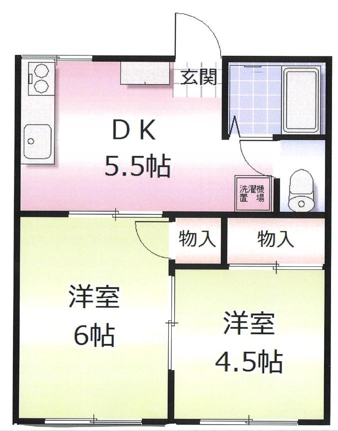 市川ハイツ(2DK/1階)の間取り写真