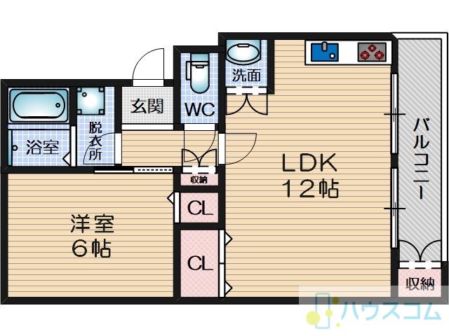 ハコス摂(1LDK/2階)の間取り写真