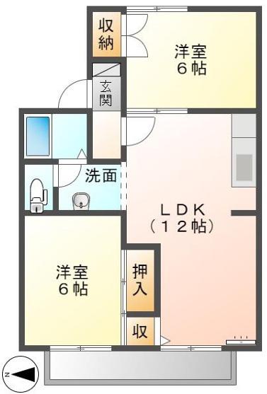 セジュール向陽台(2LDK/2階)の間取り写真