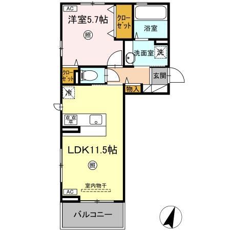 ディアプレイス(1LDK/3階)の間取り写真