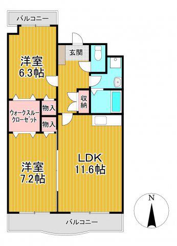 サンモール梅満(2LDK/1階)の間取り写真