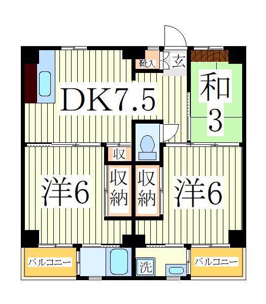ビレッジハウス江戸川台2号棟(3DK/1階)の間取り写真
