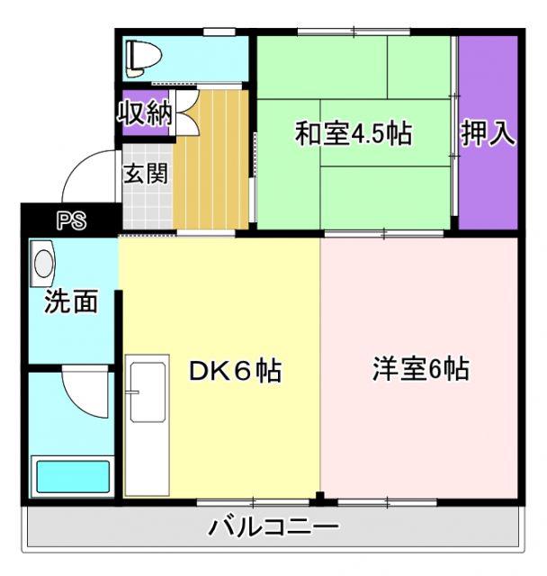 ビレッジハウス門田2号棟(2DK/3階)の間取り写真
