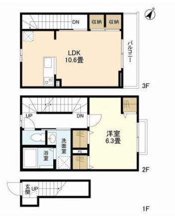 ウェルスクエア目黒中町(1LDK/2階)の間取り写真