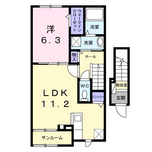 グレイス 八万(1LDK/2階)の間取り写真