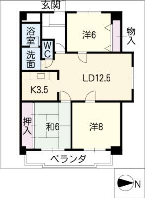 ミレニアム元八事(3LDK/3階)の間取り写真