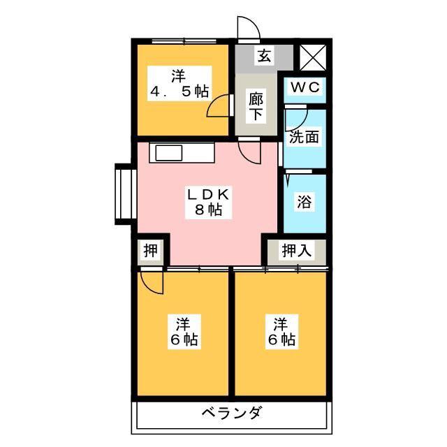 スカイハイツ瀬古(3LDK/6階)の間取り写真
