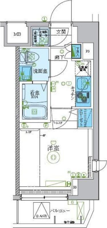 レグゼ梶ケ谷(1K/4階)の間取り写真