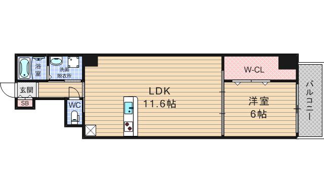 ディオスカーボ難波(1LDK/8階)の間取り写真