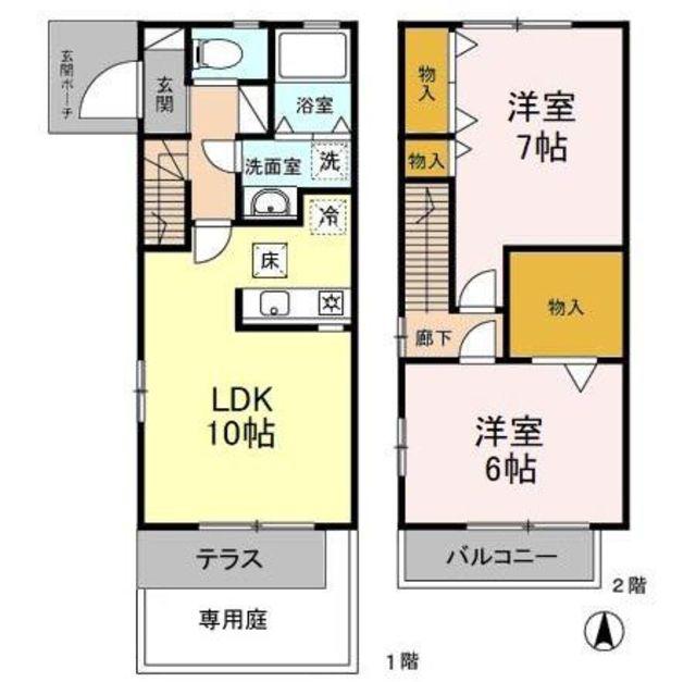 クレールA棟(2LDK/1階)の間取り写真